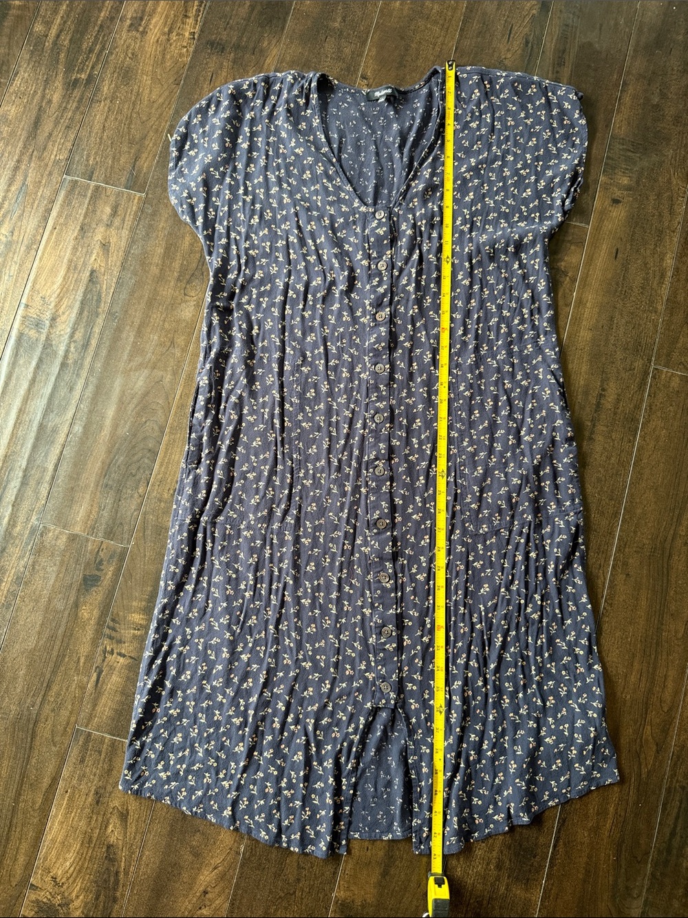 Madewell Navy Floral V-Neck Button-Down Dress - Picture 9 of 10